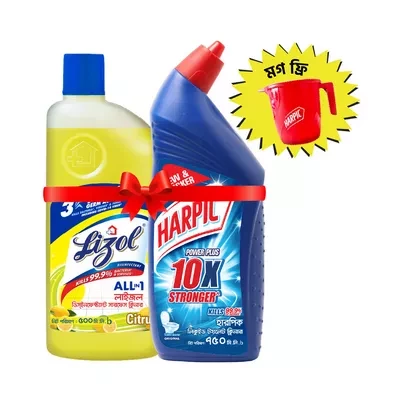Harpic Liquid Toilet Cleaner 750 ml & Lizol Citrus Floor Cleaner 500 ml (Free Mug)