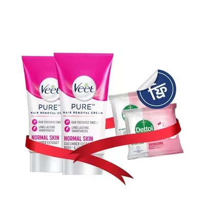 Veet Hair Removal Cream For Normal Skin Cucumber Extract (Free Dettol Soap 2 pcs) 25 gm